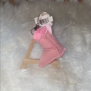 Mini Tall Faux Fur Snow Boot Keychain Bag Charm - Pink
